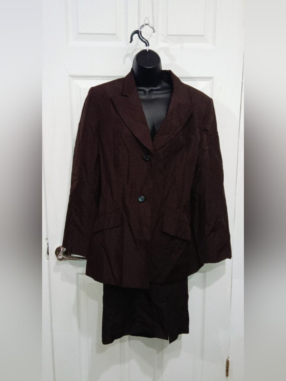 Sag Harbor Dark Brown Plaid Women's Skirt Suit